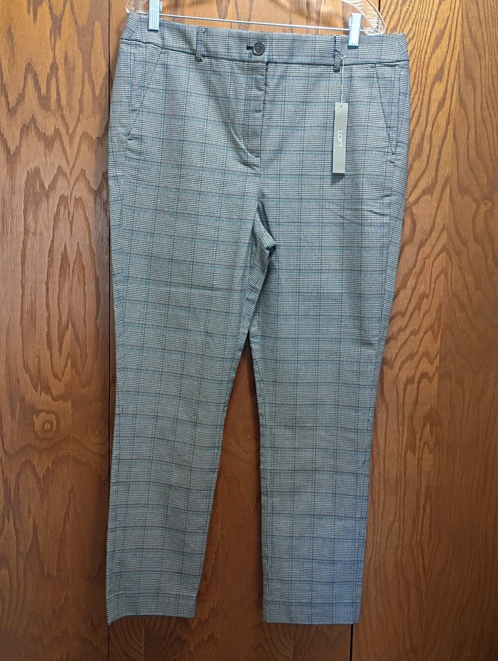 NWT LOFT Womans Gray Plaid Dress Pants with Blue Windowpane